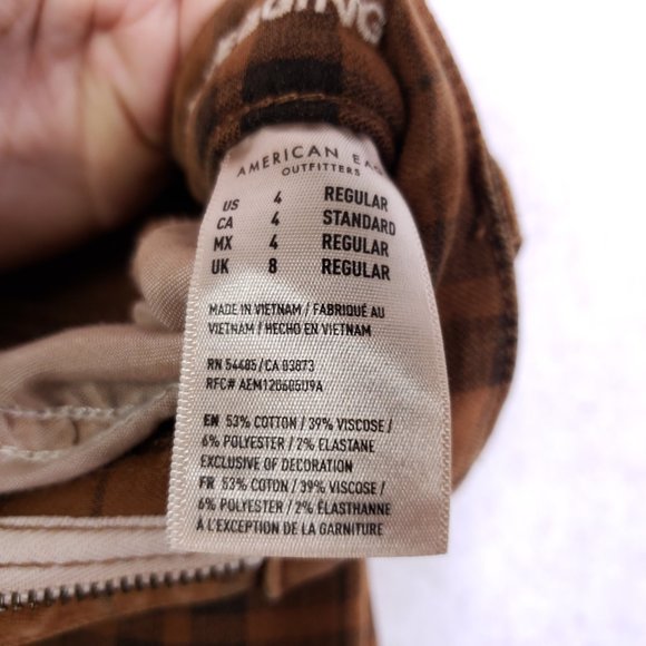 American Eagle Sz 4 Light Brown Plaid Next Level Stretch Hi-Rise Legging Jeans - Picture 7 of 8